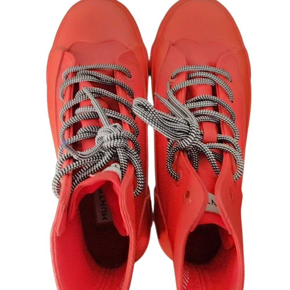 Hunter High Top Rubber Boots Coral Red Lace Up Weatherproof Size‎ W7 1/2
